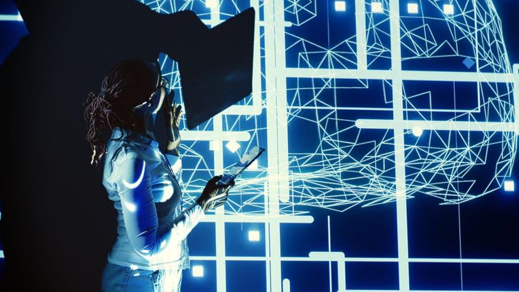 A clean business website being accessed simultaneously by a human user and an abstract AI assistant. Avoid humanoid robots, glowing brains, and overly futuristic stock imagery.
